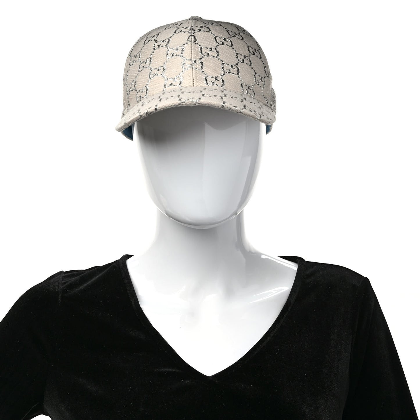 Canvas Lame GG Monogram Rush Baseball Hat L Gardenia Silver