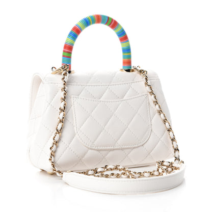 Chanel Goatskin Quilted Extra Mini Rainbow Coco Handle Flap White 3 of 11