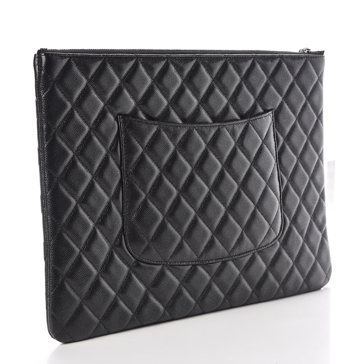 Iridescent Caviar Quilted Large Cosmetic Case Black