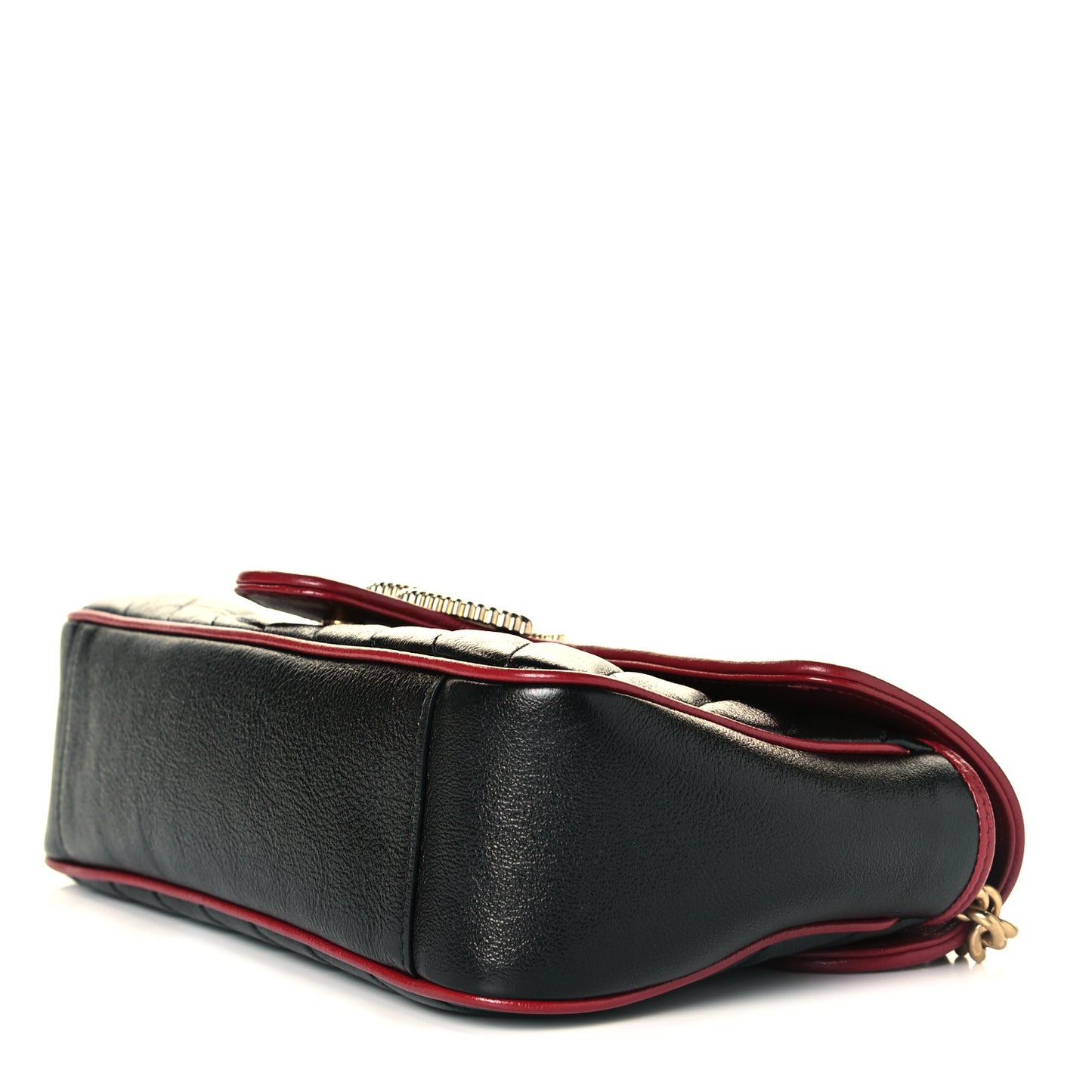 Vintage Effect Calfskin Matelasse Diagonal Small Torchon GG Marmont Shoulder Bag Black Romantic Cherry