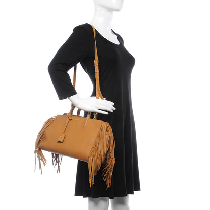 Saint Laurent Calfskin Small Rive Gauche Fringe Tote Tan 2 of 12