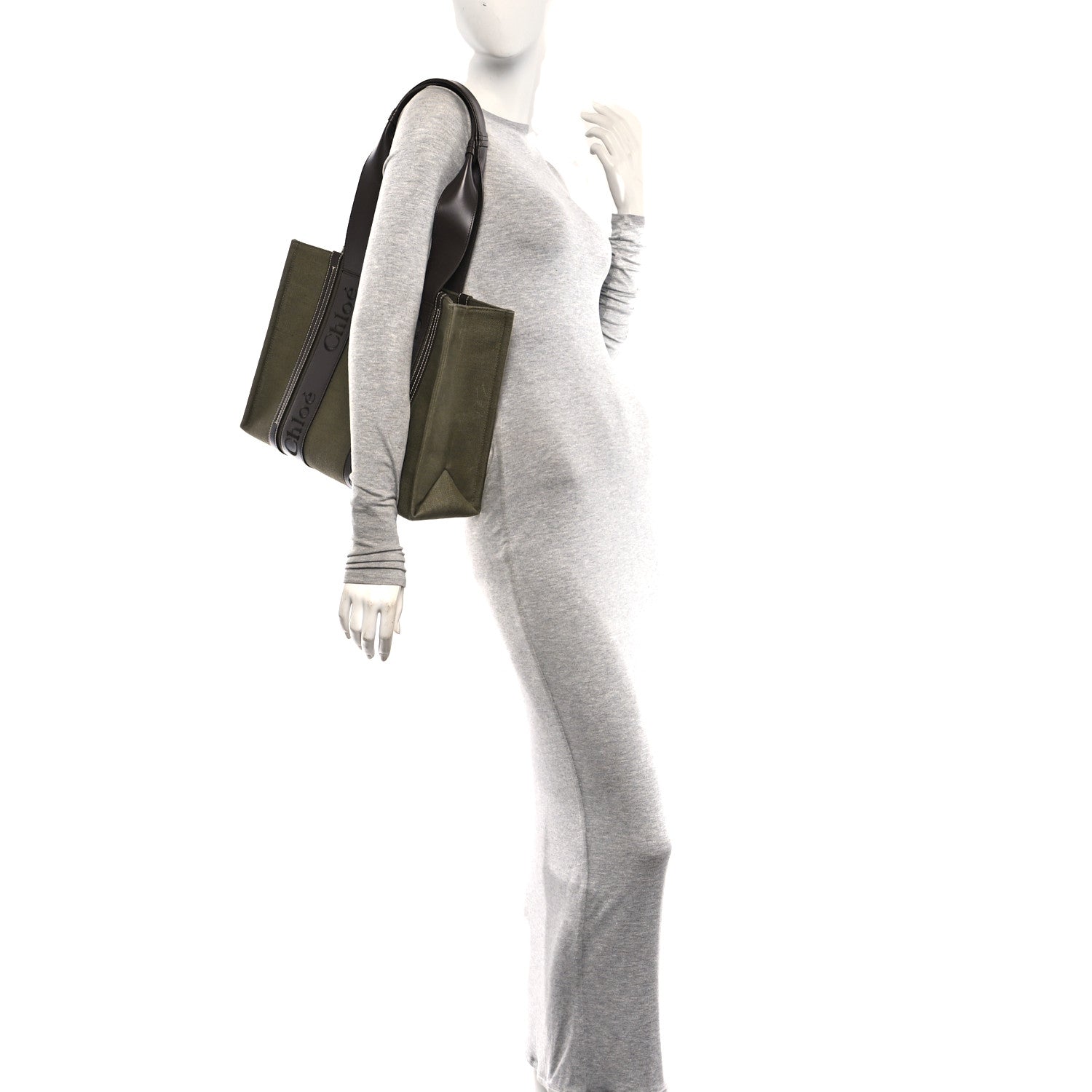 Chloe Linen Calfskin Medium Woody Tote Warm Green 2 of 9