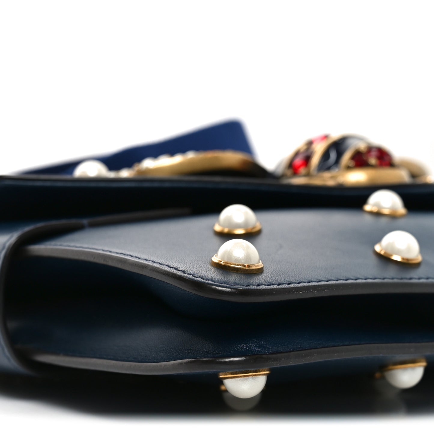Nappa Pearl Studded Mini Queen Margaret Broadway Shoulder Bag Blue Agata
