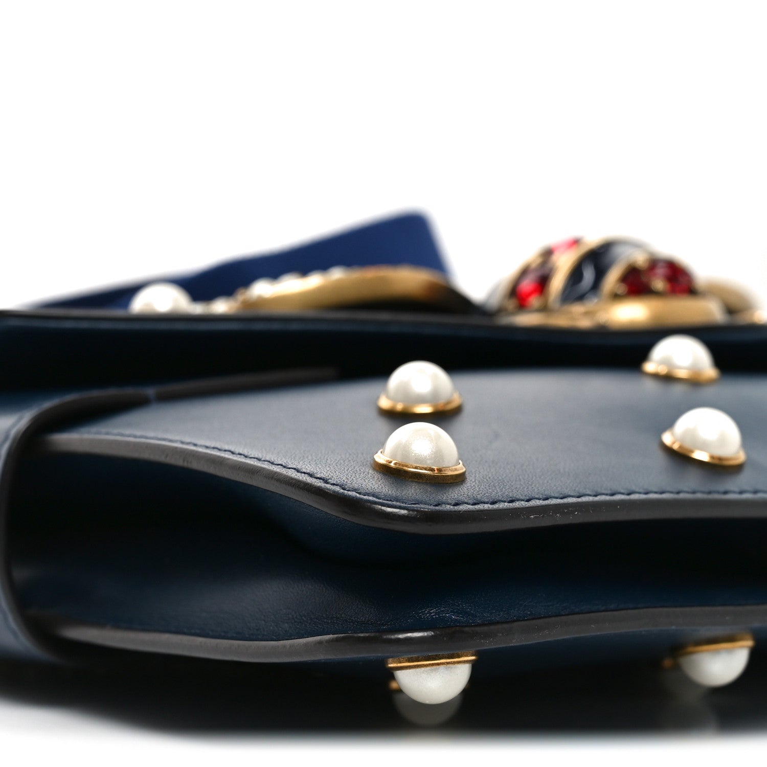 Gucci Nappa Pearl Studded Mini Queen Margaret Broadway Shoulder Bag Blue Agata 9 of 10