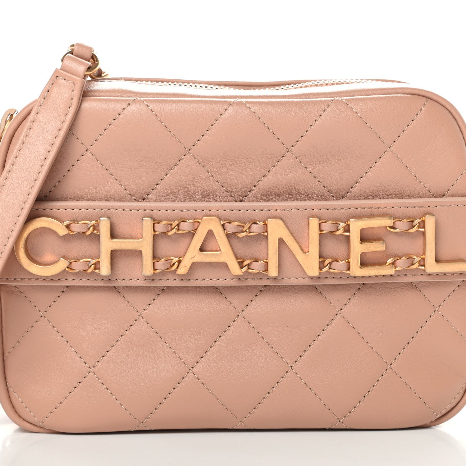 Chanel Calfskin Quilted Enchained Camera Case Bag Beige 8 of 11