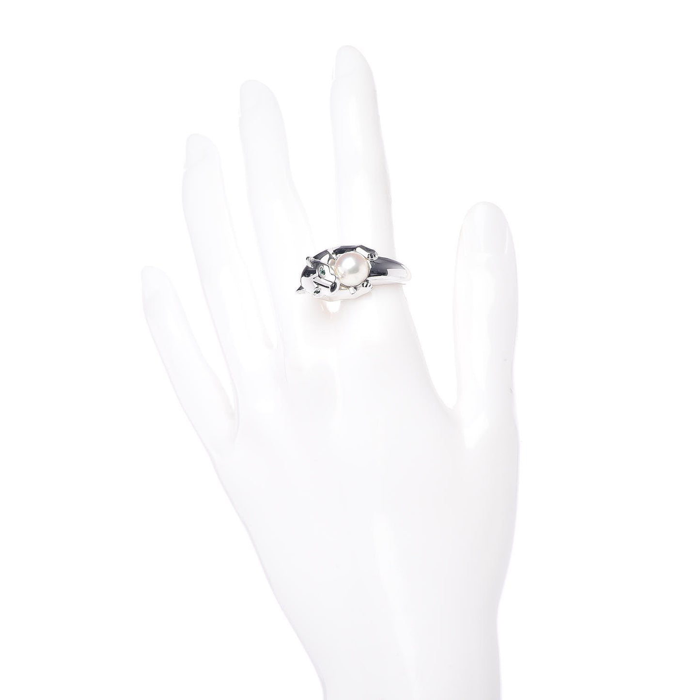 18K White Gold Pearl Black Onyx Emerald Panthere De Ring 52 6