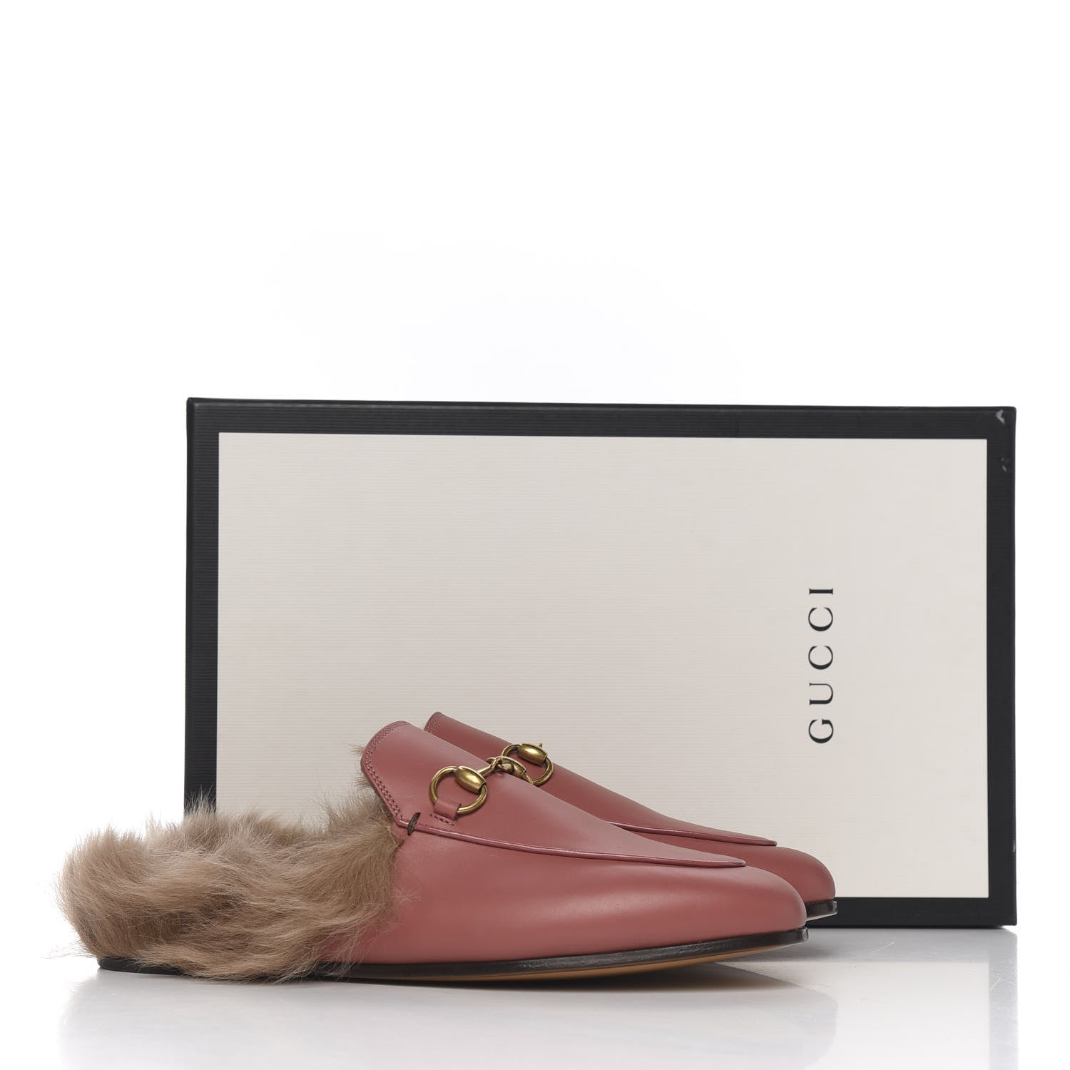 Gucci Calfskin Fur Womens Princetown Slippers 36 Lipstick Rose Natural 10 of 10