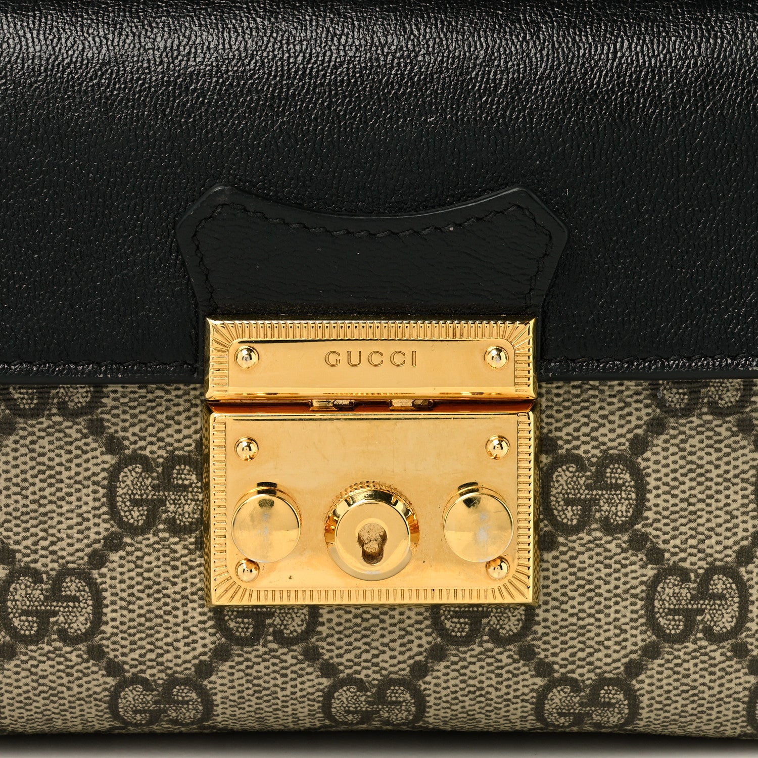 Gucci GG Supreme Monogram Calfskin Mini Padlock Top Handle Shoulder Bag Beige Black Cuir 8 of 12