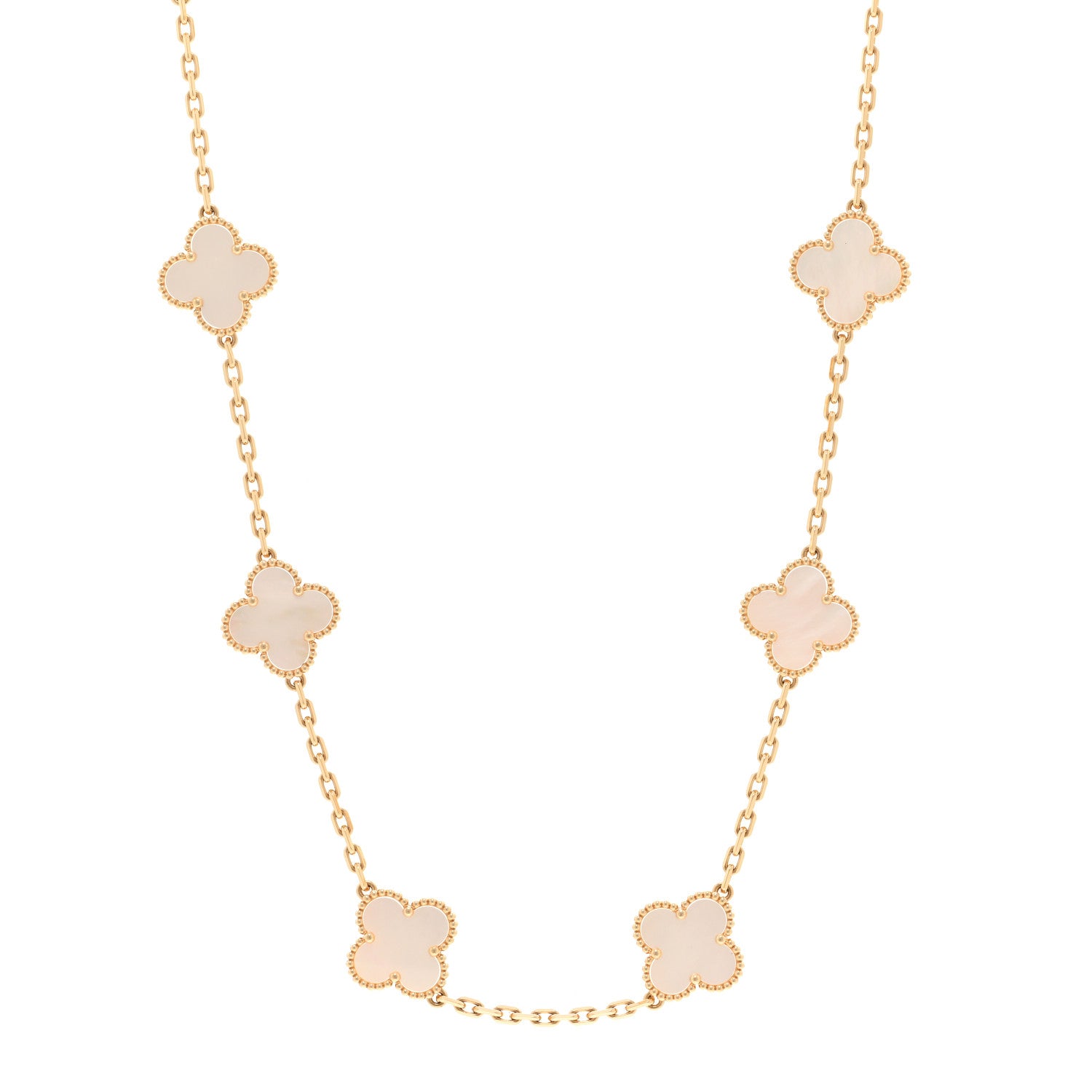 Van Cleef & Arpels 18K Yellow Gold Mother of Pearl 10 Motifs Vintage Alhambra Necklace 1 of 6