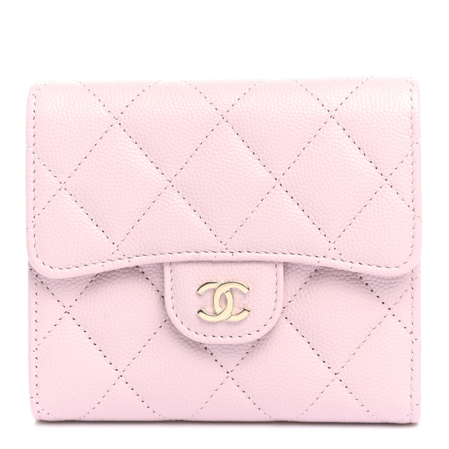 Caviar Quilted Compact Flap Wallet Light Pink