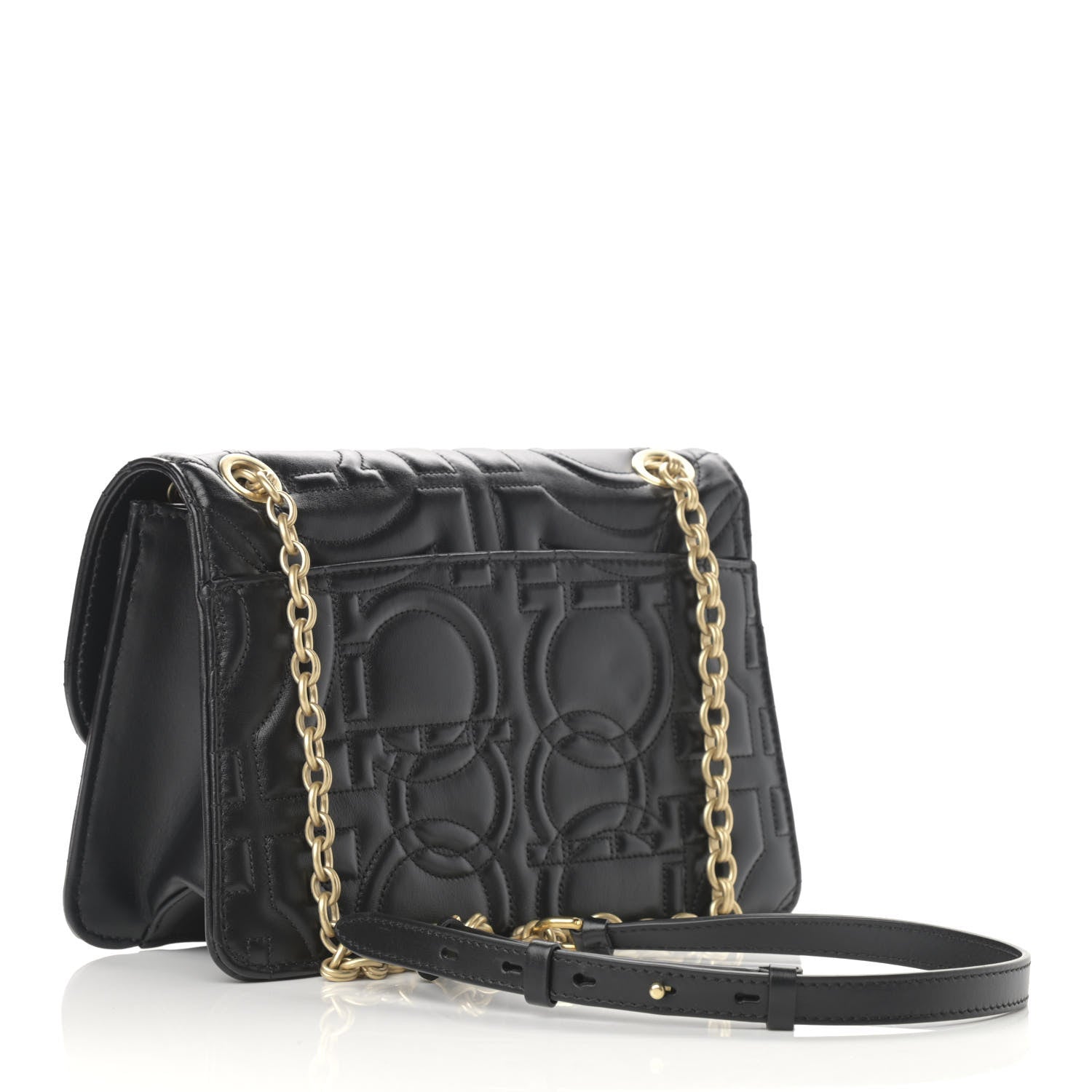 Salvatore Ferragamo Calfskin Quilted Gancini Flap Bag Black 3 of 12