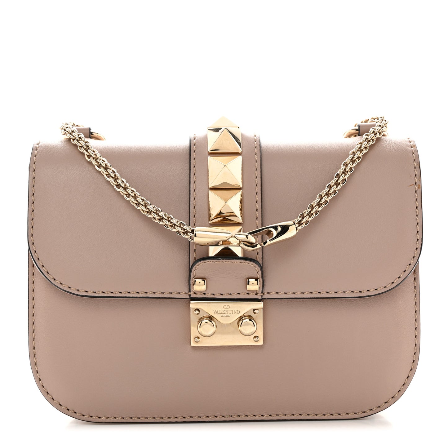 Vitello Small Glam Lock Rockstud Flap Poudre