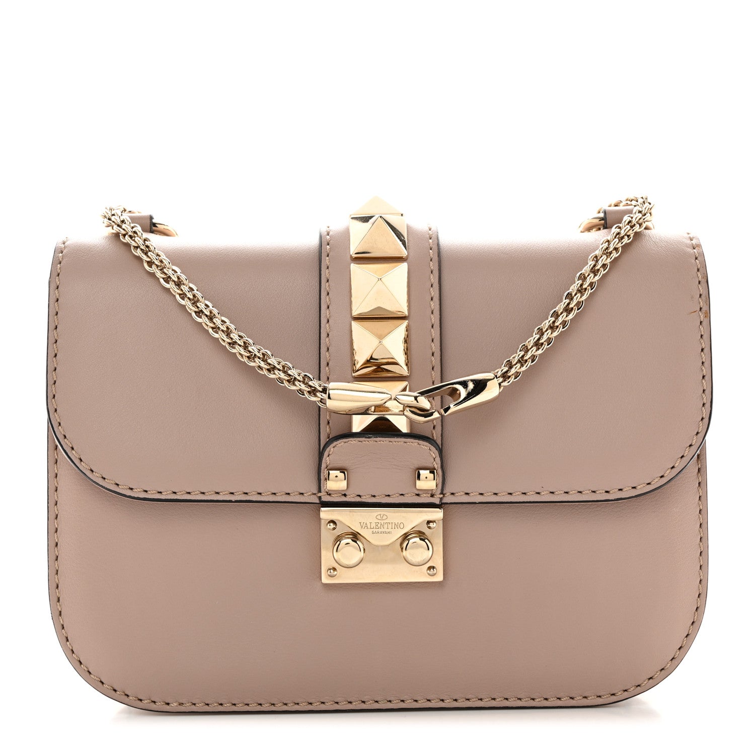 Valentino Garavani Vitello Small Glam Lock Rockstud Flap Poudre 1 of 10