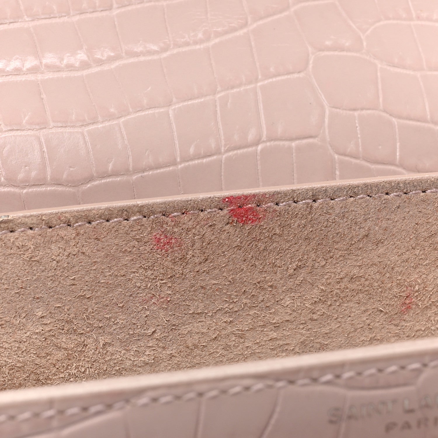 Saint Laurent Calfskin Crocodile Embossed Medium Monogram Sunset Powder Pink 11 of 22