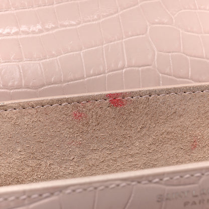 Saint Laurent Calfskin Crocodile Embossed Medium Monogram Sunset Powder Pink 11 of 22