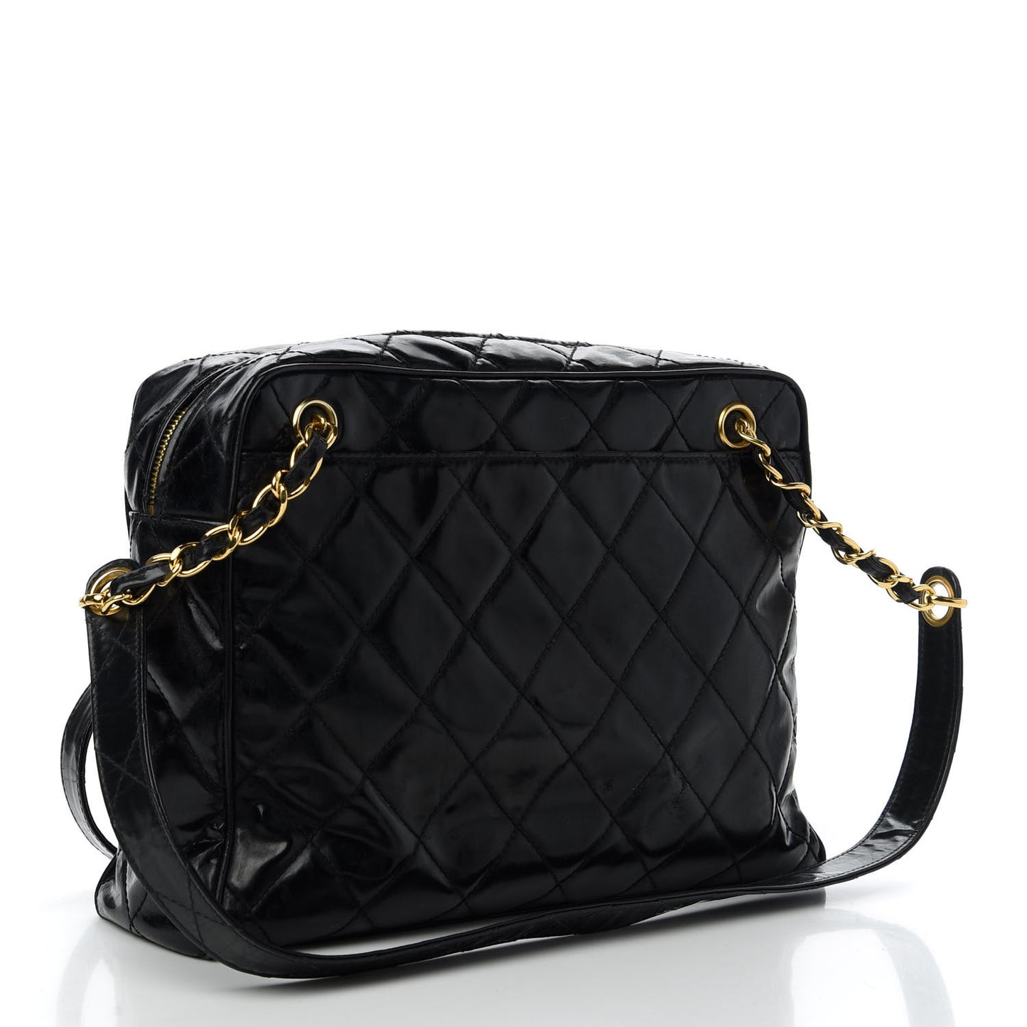 Patent Quilted Shoulder Bag Black