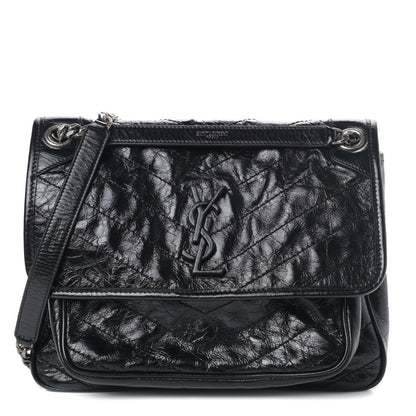 Saint Laurent Crinkled Calfskin Matelasse Monogram Medium Niki Chain Satchel Black 1 of 4