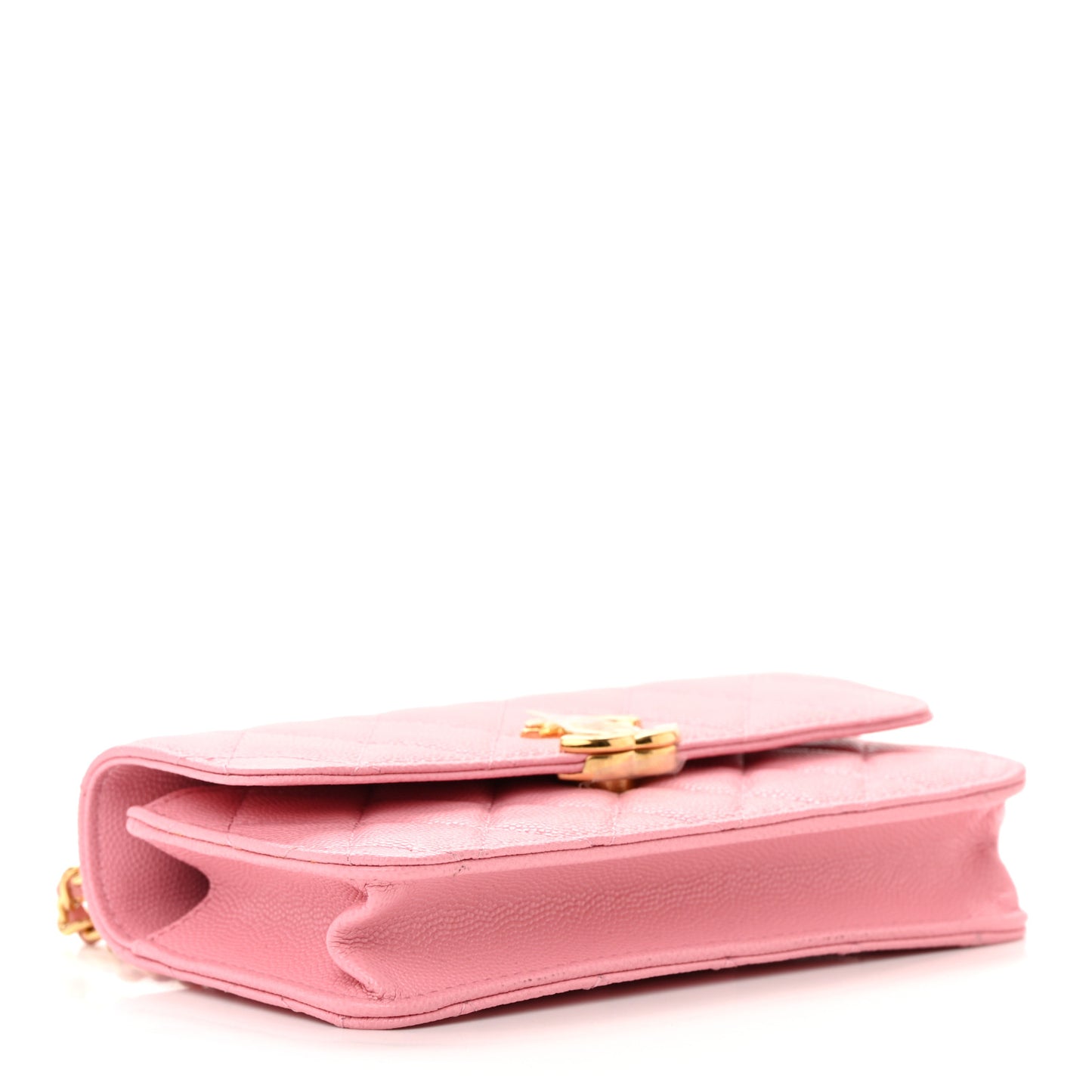 Caviar Quilted Flap Phone Holder With Chain Light Pink