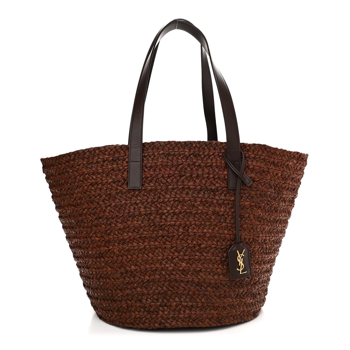 Raffia Calfskin Medium Panier Tote Dark Chocolate