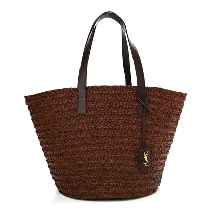 Saint Laurent Raffia Calfskin Medium Panier Tote Dark Chocolate 1 of 12