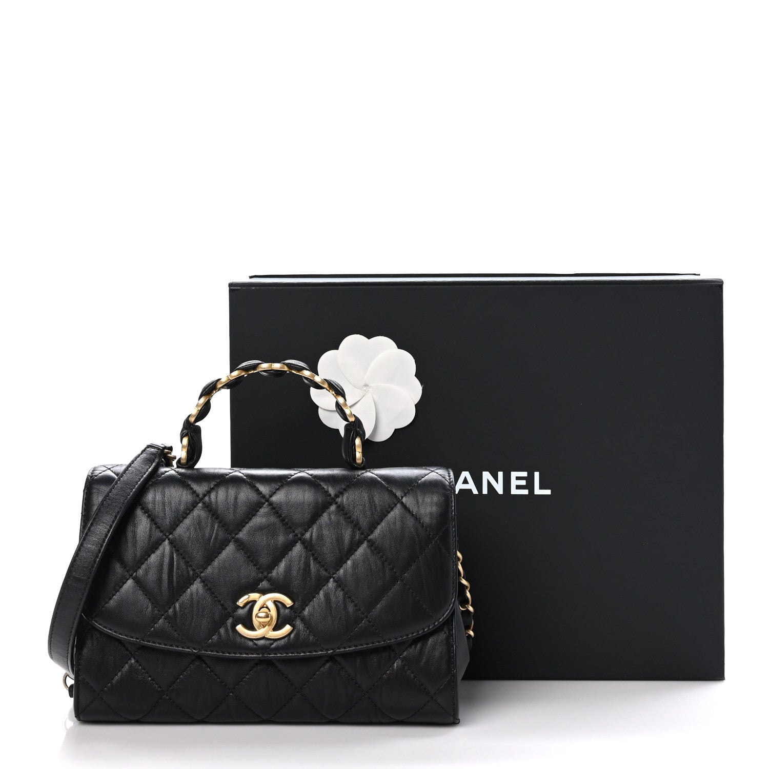 Chanel Crumpled Lambskin Quilted Small CC Links Top Handle Flap Black 11 of 11