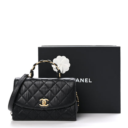Chanel Crumpled Lambskin Quilted Small CC Links Top Handle Flap Black 11 of 11