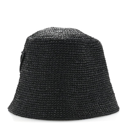 Prada Yarn Raffia Effect Crochet Logo Embroidered Womens Bucket Hat S Black 4 of 8