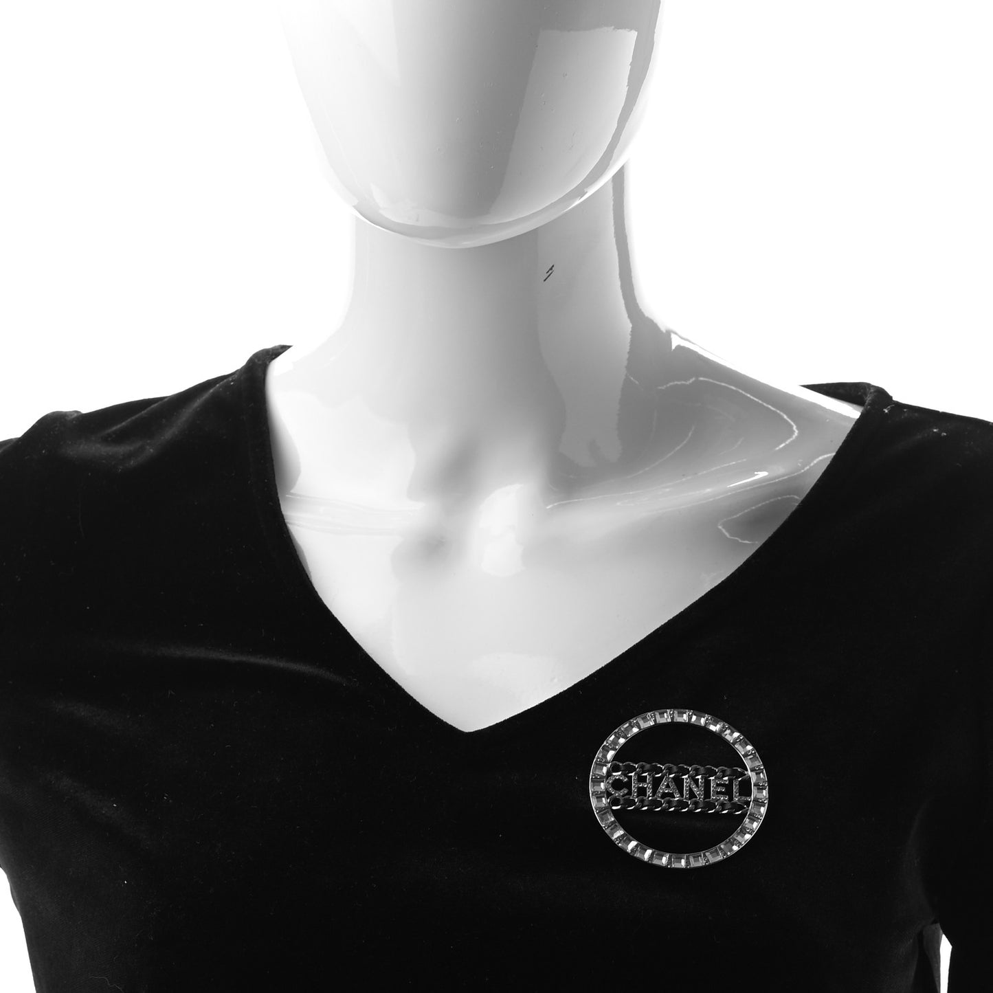 Lambskin Baguette Crystal Logo Brooch Black Silver