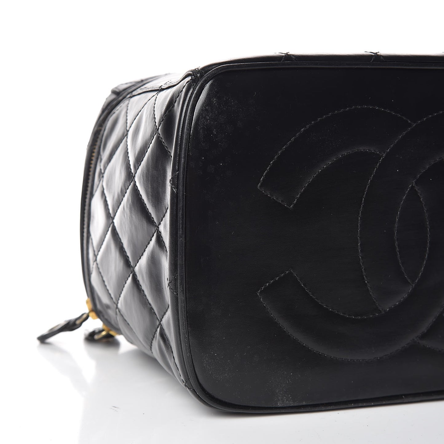 Lambskin Quilted Vanity Cosmetic Case Black