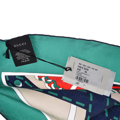 Gucci Silk Chain Argyle Square Scarf Emerald Red 2 of 4