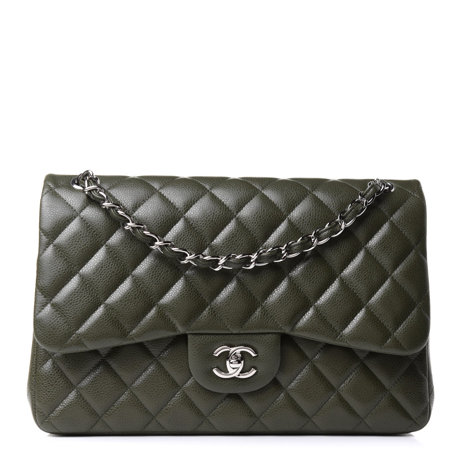 Chanel Caviar Quilted Jumbo Double Flap Dark Green 1 of 11