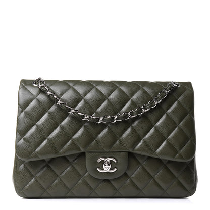 Chanel Caviar Quilted Jumbo Double Flap Dark Green 1 of 11