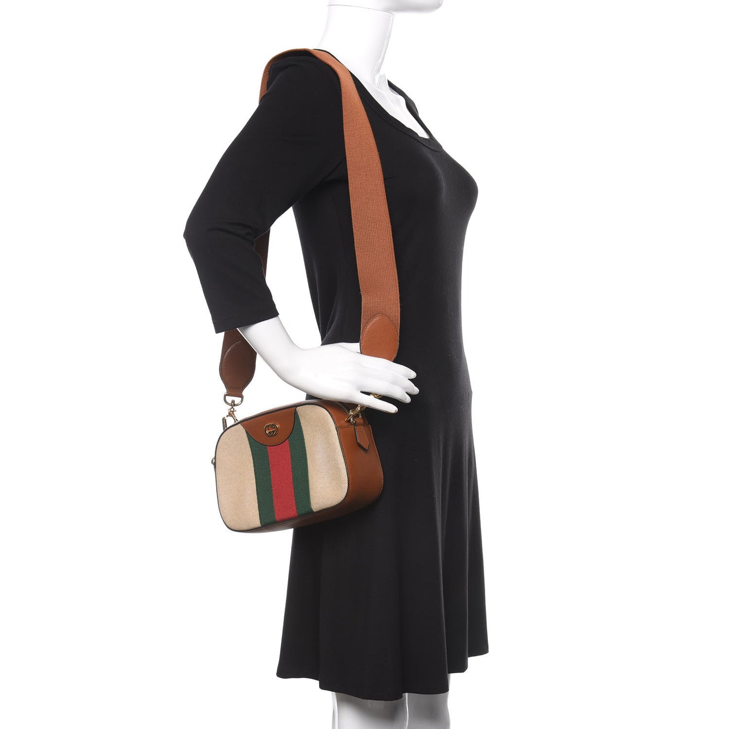 Vintage Canvas Web Shoulder Bag Sand Cuir