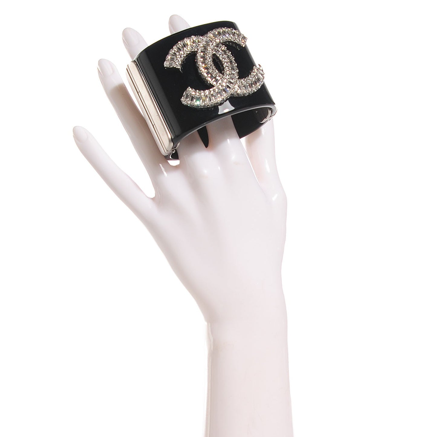 Resin Crystal Baguette CC Wide Cuff Black
