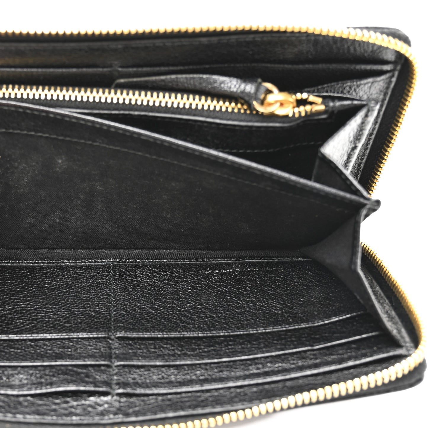 Chevre Gold Metallic Edge Hardware Continental Zip Around Wallet Black
