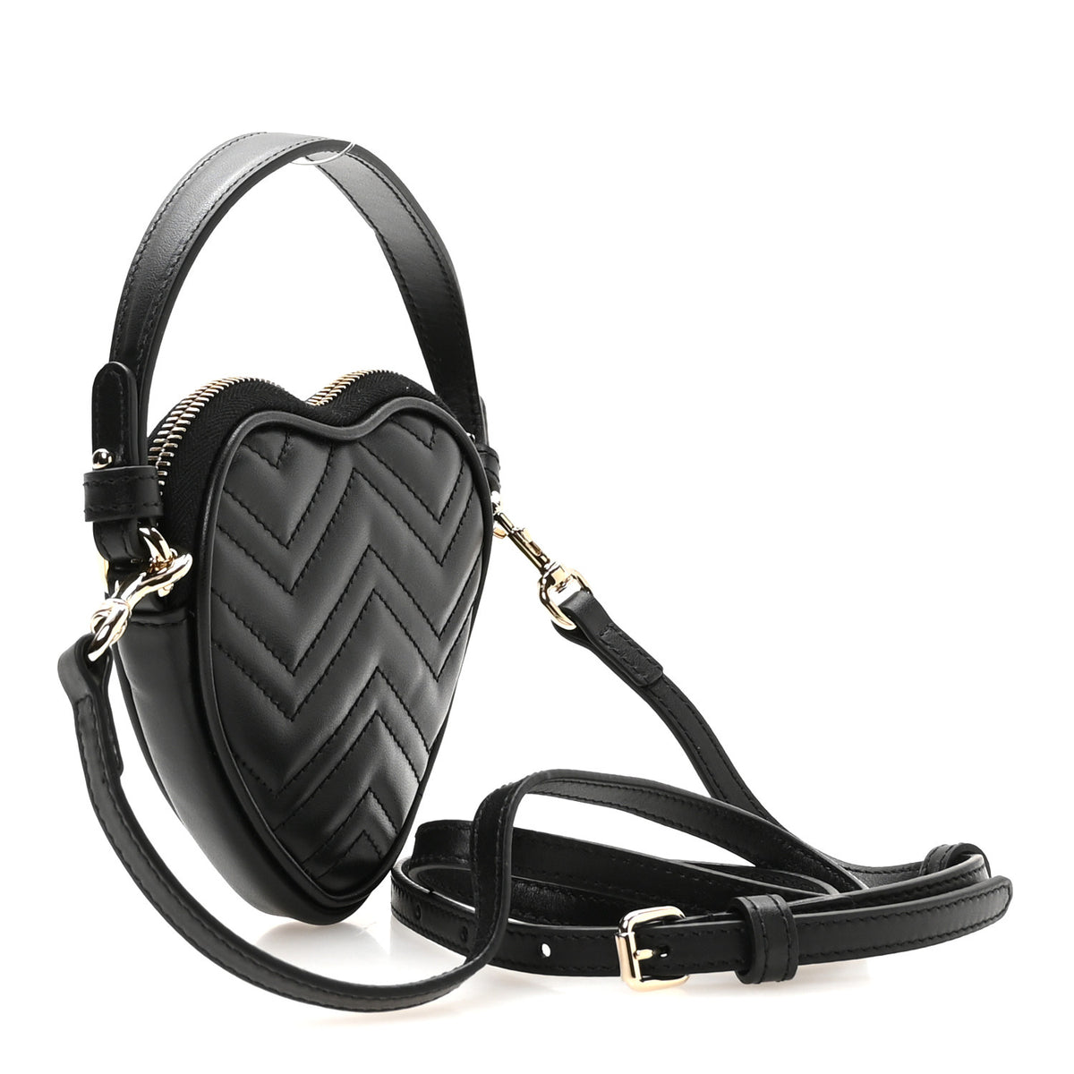 Calfskin Matelasse Diagonal Mini Interlocking G Heart Shoulder Bag Black