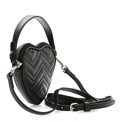 Gucci Calfskin Matelasse Diagonal Mini Interlocking G Heart Shoulder Bag Black 3 of 10