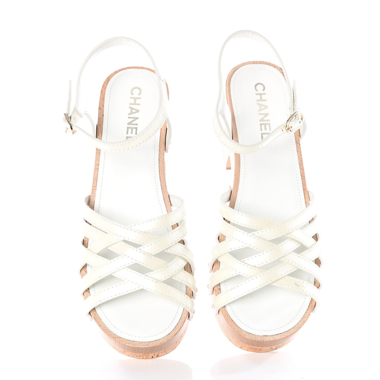 Chanel Patent Cork Mykonos Wedge Sandals 40 Beige 6 of 10