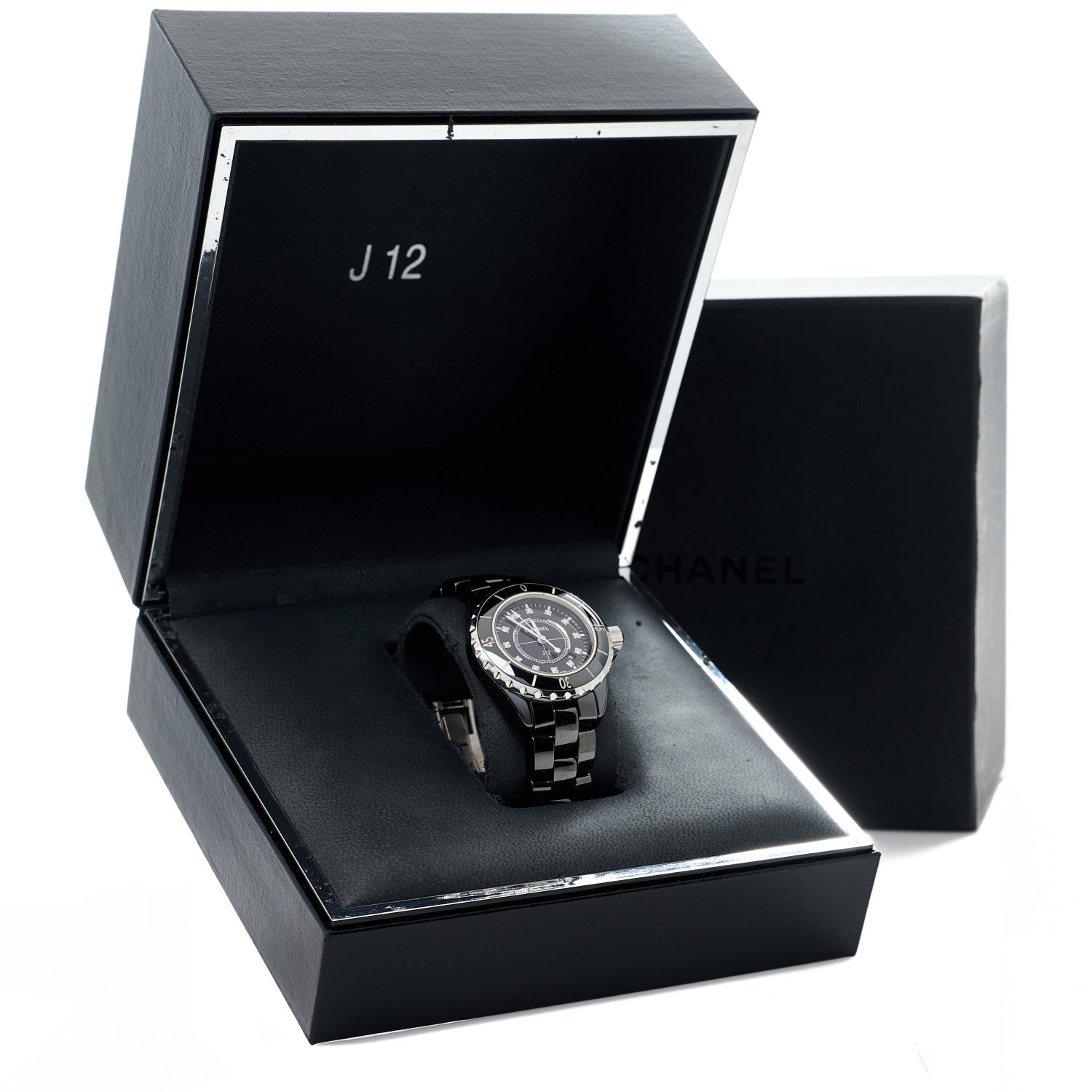 Chanel Stainless Steel Ceramic Diamond 33mm J12 Quartz Watch Black 4 of 4