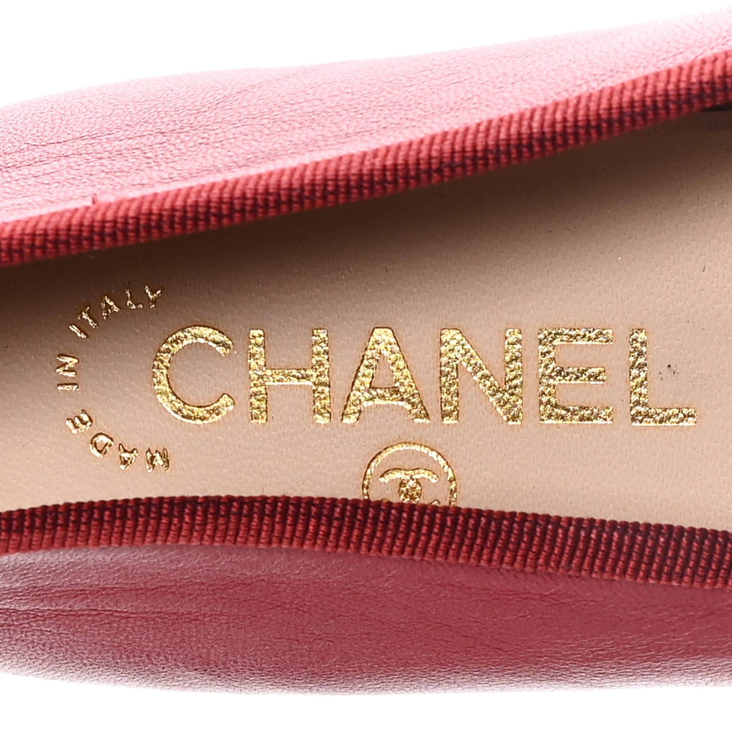 Lambskin CC Cap Toe Ballerina Flats 38.5 Red Black