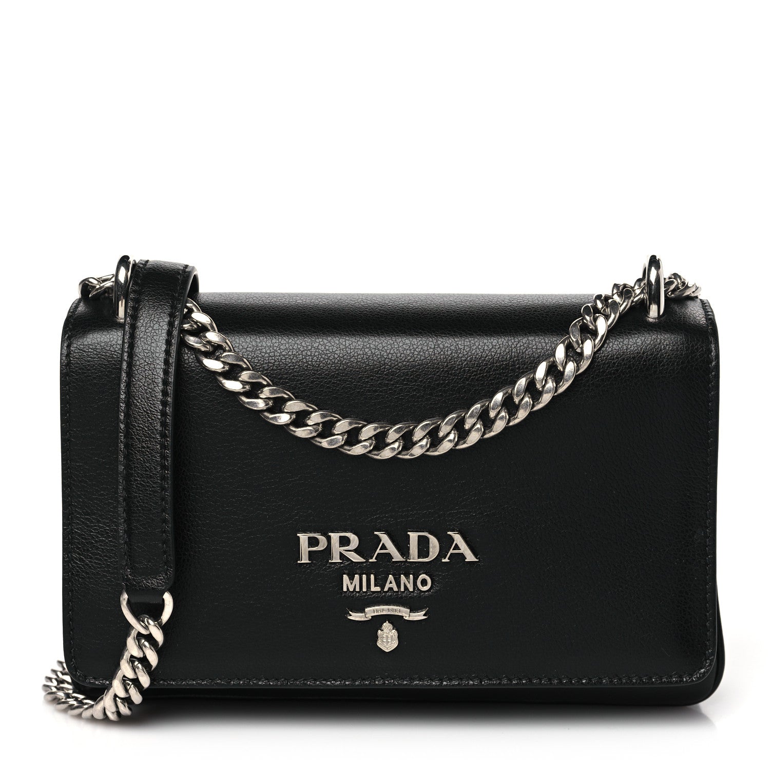 Prada Soft Calfskin Chain Shoulder Bag Black 1 of 8