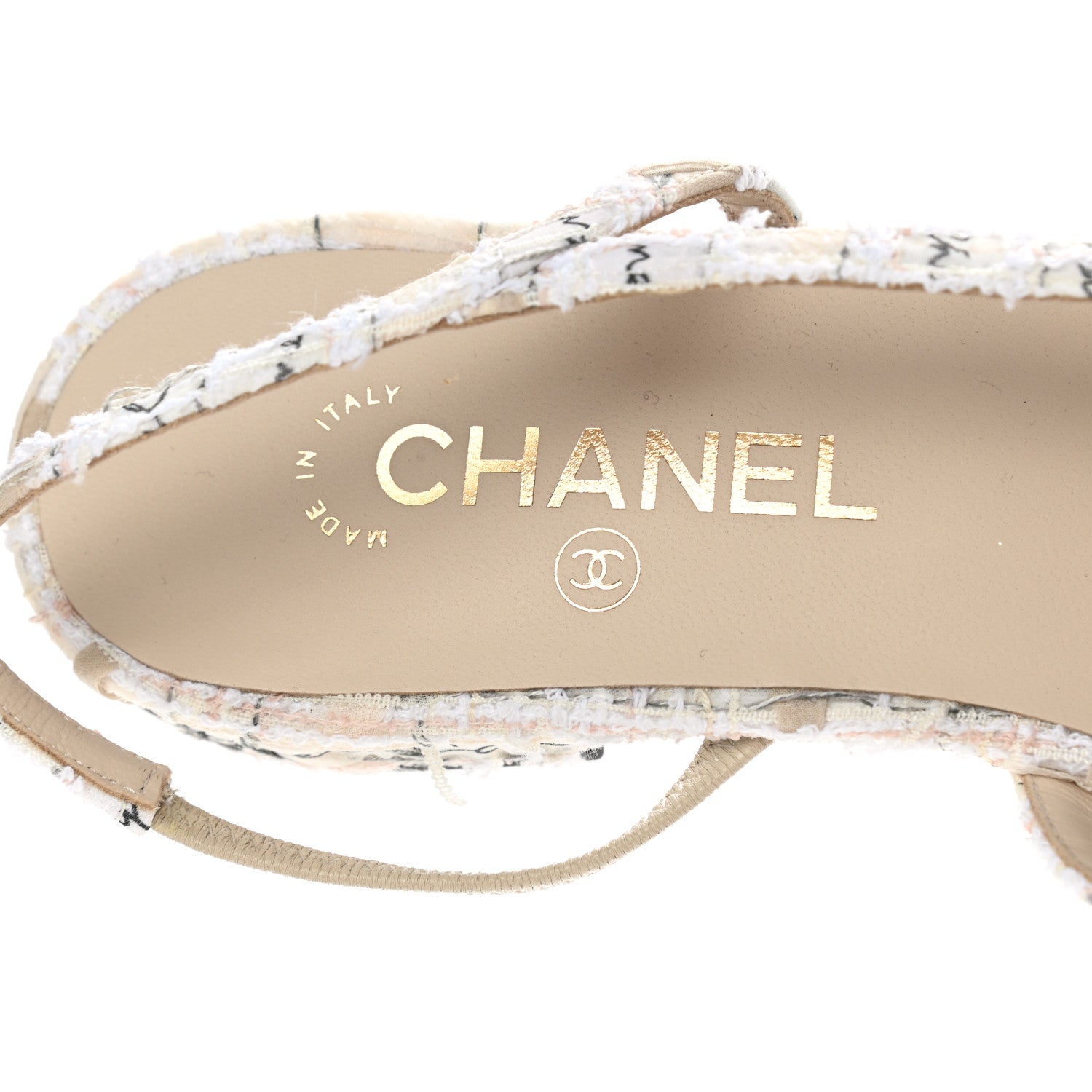Chanel Tweed Lambskin Cap Toe CC Slingback Flat 40 Light Pink Beige Ecru Black 7 of 9