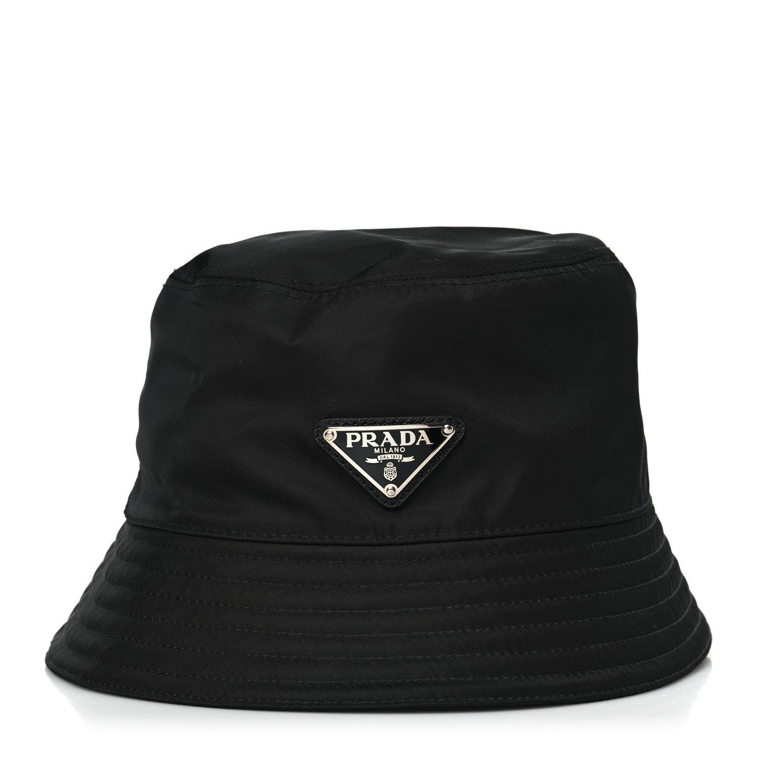 Prada Re-Nylon Metal Triangle Logo Womens Bucket Hat M Black 1 of 7
