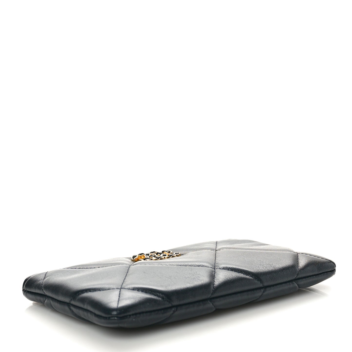Shiny Goatskin Quilted Small Chanel 19 Pouch Black
