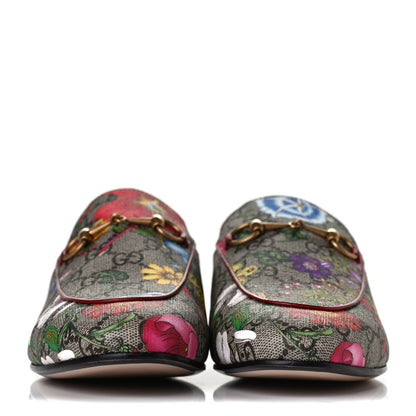 Gucci GG Supreme Monogram Flora Womens Princetown Slippers 39 Beige Ebony Multicolor Rosso 2 of 9
