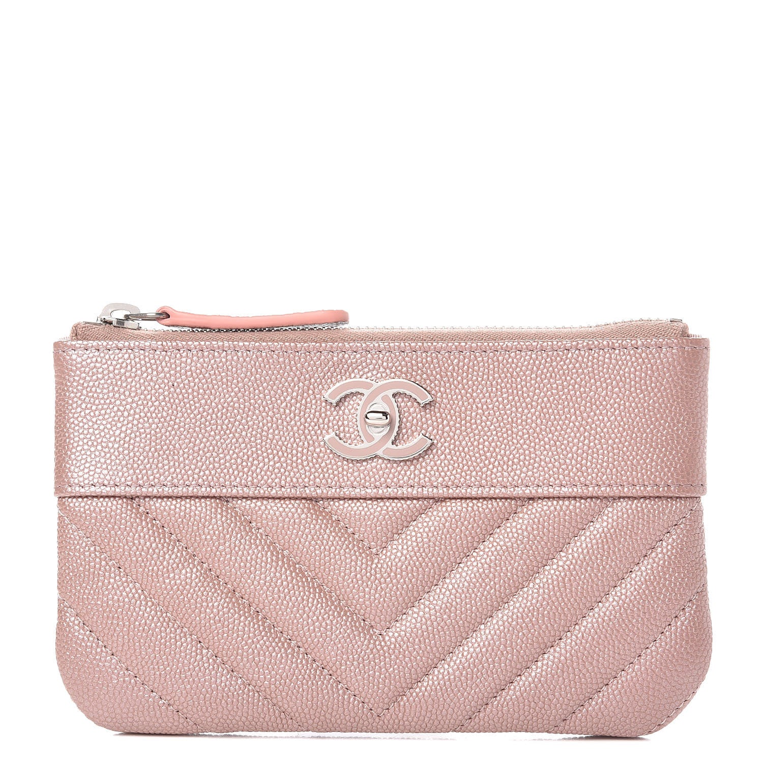 Chanel Metallic Caviar Chevron Quilted Small Vintage Mademoiselle Cosmetic Case Pink 1 of 8