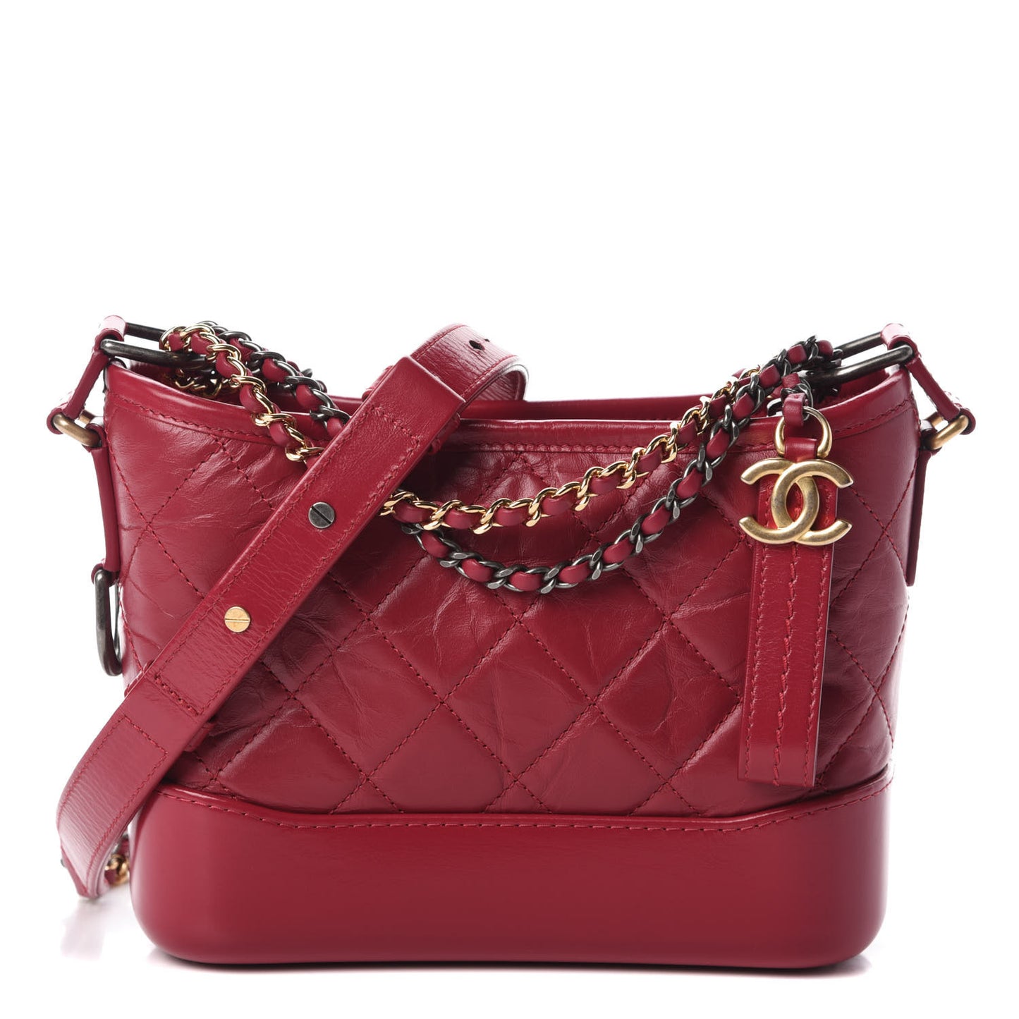 Aged Calfskin Quilted Small Gabrielle Hobo Dark Pink