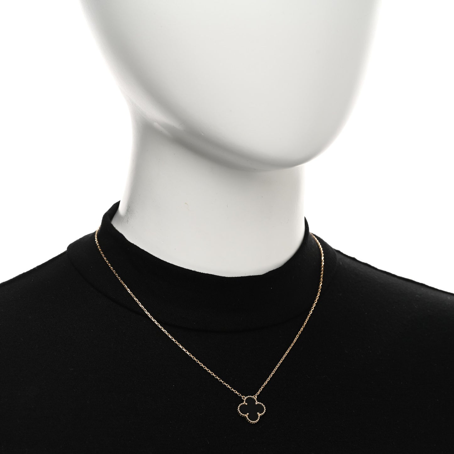 18K Yellow Gold Black Onyx Vintage Alhambra Pendant Necklace