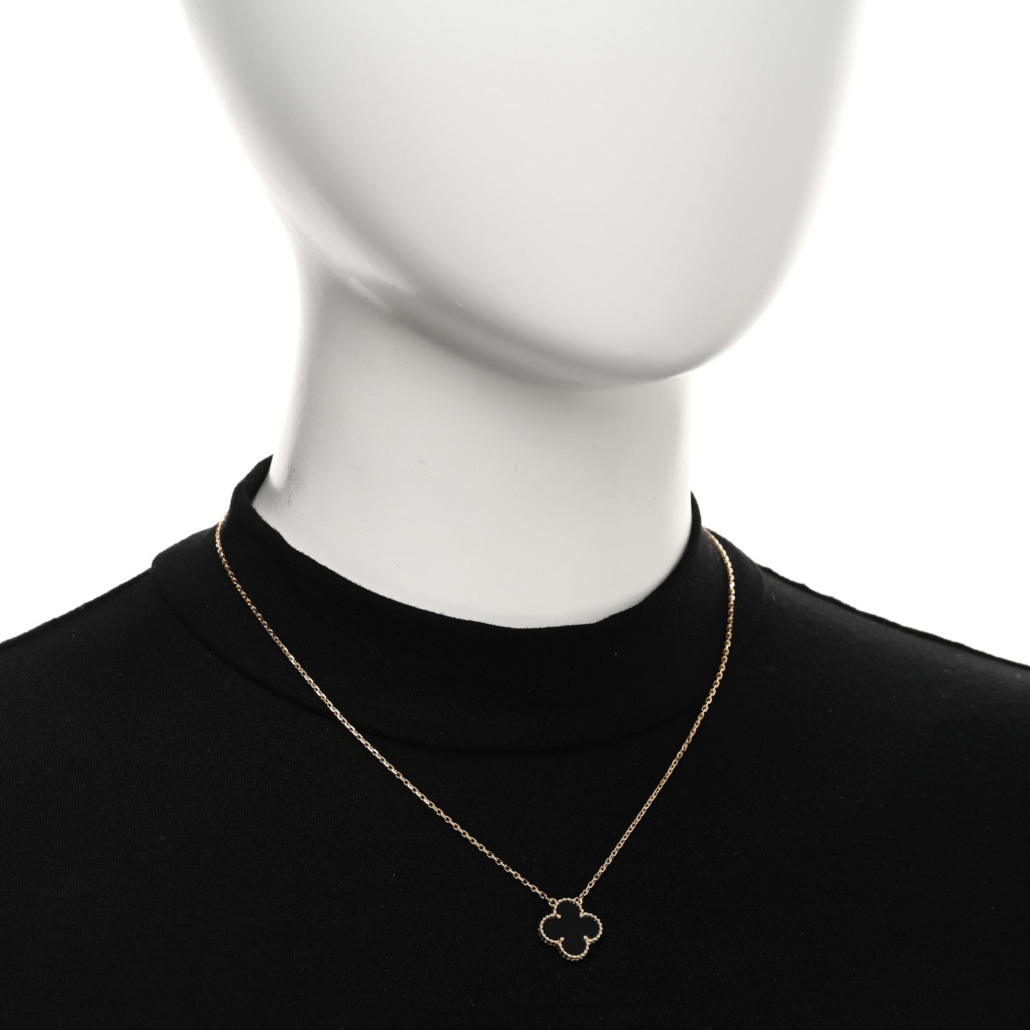 Van Cleef & Arpels 18K Yellow Gold Black Onyx Vintage Alhambra Pendant Necklace 2 of 5