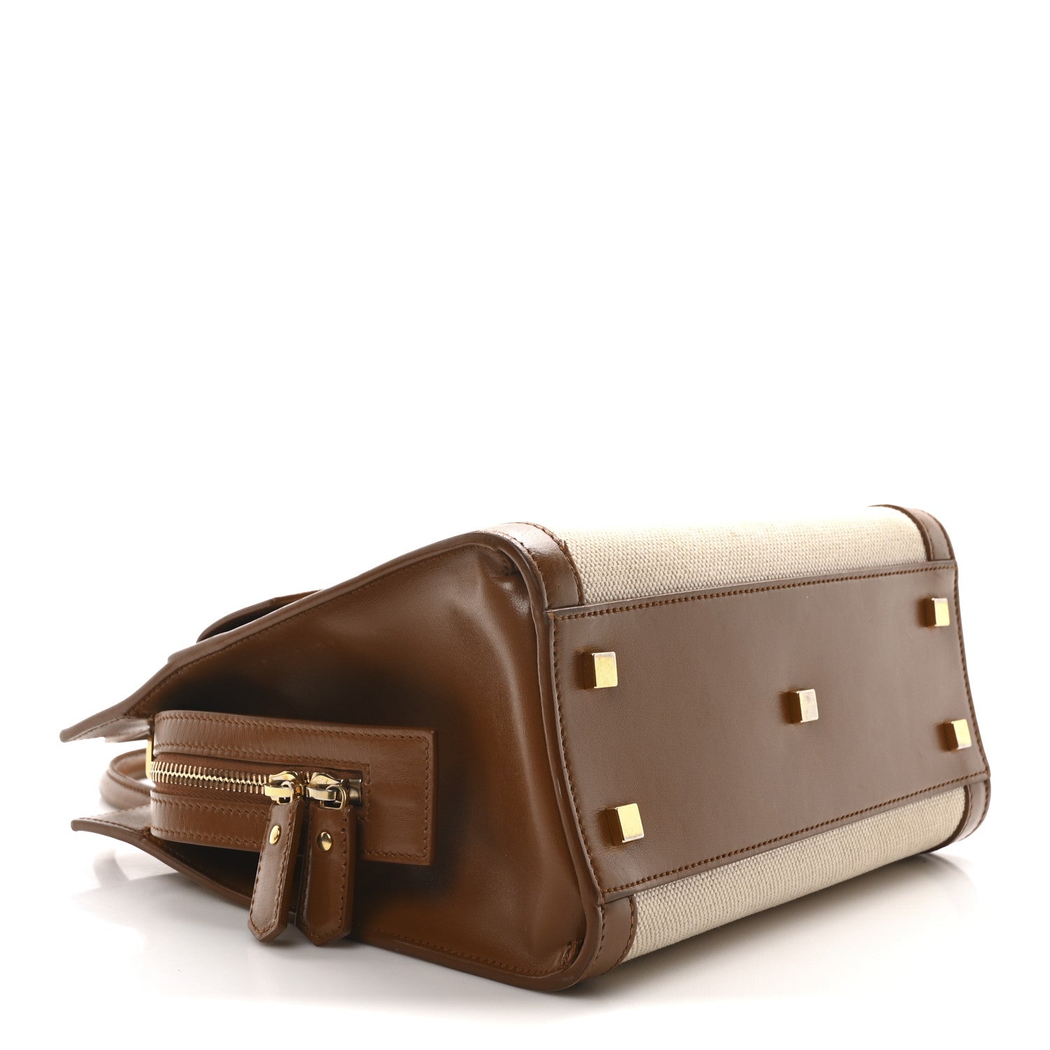 Saint Laurent Canvas Calfskin Small Uptown Tote Brown 4 of 10